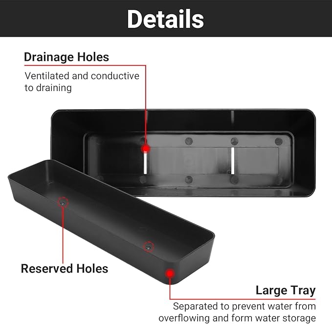 GREANER Black Rectangle Window Boxes, 3 Pack 12x3.8 Inch Herb Planters - Image 3