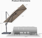PURPLE LEAF Patio Umbrella 9' X 9' Rectangle Cantilever Umbrella Large Aluminum - Image 9
