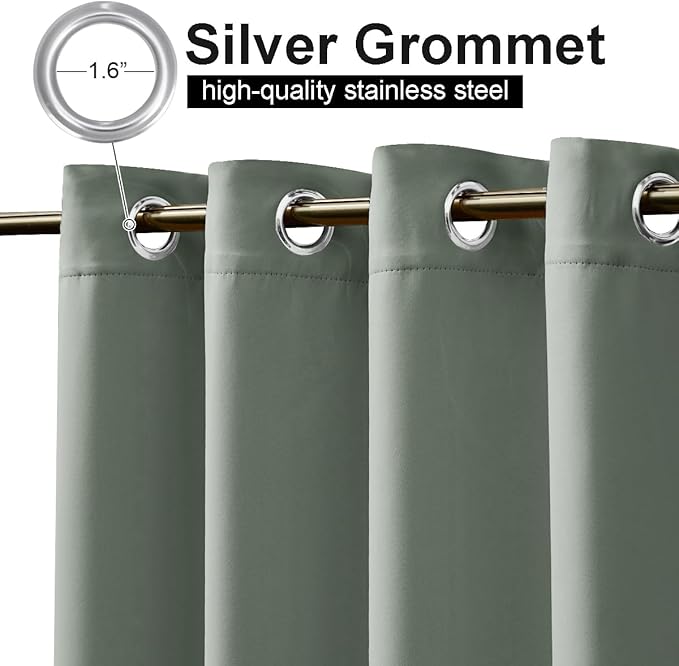 NICETOWN Windproof Sage Green Outdoor Curtains 2 Panels Top and Bottom Grommet - Image 3