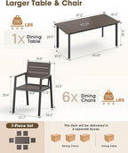 Outdoor Dining Set for 6, Aluminum Patio HDPS Outdooor Table and Chairs Set - Image 6