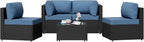 Shintenchi 5 Pieces Outdoor Patio Sectional Sofa Couch, PE Wicker Furniture Sets - Image 7