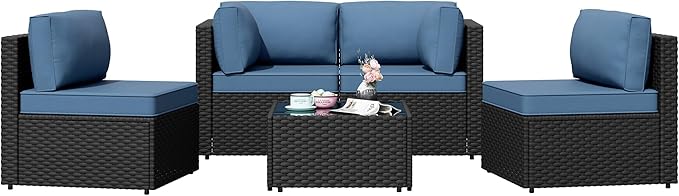 Shintenchi 5 Pieces Outdoor Patio Sectional Sofa Couch, PE Wicker Furniture Sets - Image 7