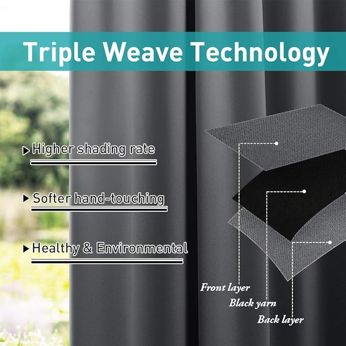 NICETOWN Outdoor Curtain for Patio Waterproof 95 inch Length, Sticky Tab Top - Image 5