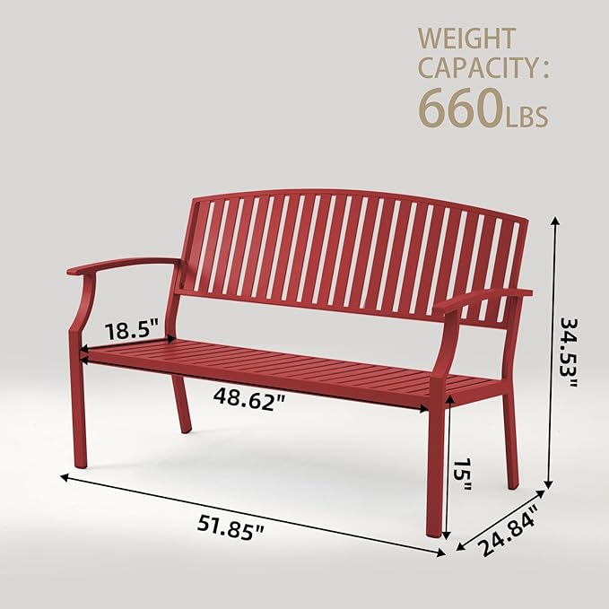 Outdoor Bench Weatherproof Aluminum Patio Garden Bench, Patio Loveseat - Image 2