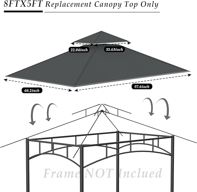 Grill Gazebo Replacement Top, 5 * 8 Outdoor BBQ Top Cover, Double Layer BBQ - Image 3