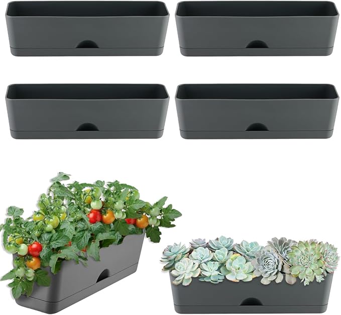 6 Pack Rectangle Planter 16x4.4 Inch Window Boxes Planters Rectangular Large by KvyusFlourish