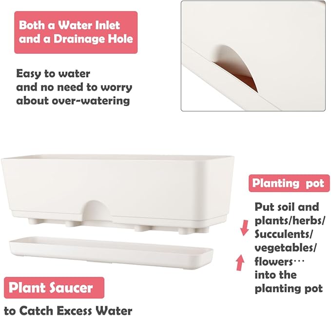 6 Pack Rectangle Planter 16x4.4 Inch Window Boxes Planters Rectangular Large - Image 4