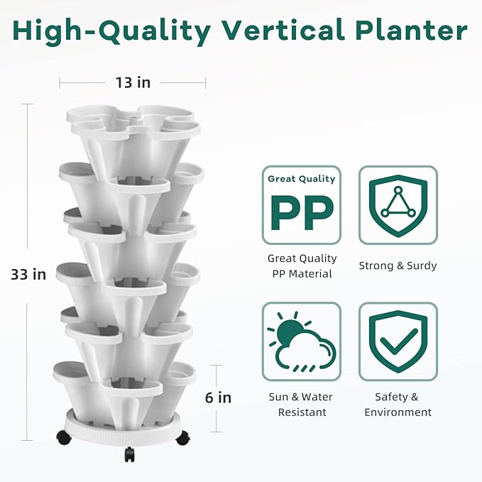 6 Tiered Strawberry Vertical Planters 2 Pack, Stacking Tower Garden - Image 2