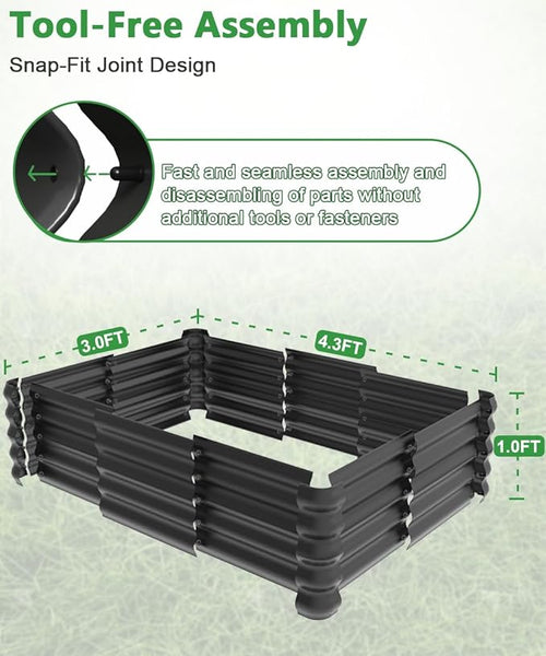 4.3x3.0x1.0ft Raised Garden Bed Kit, Rustproof PP Material Garden Box, Flower - Image 2