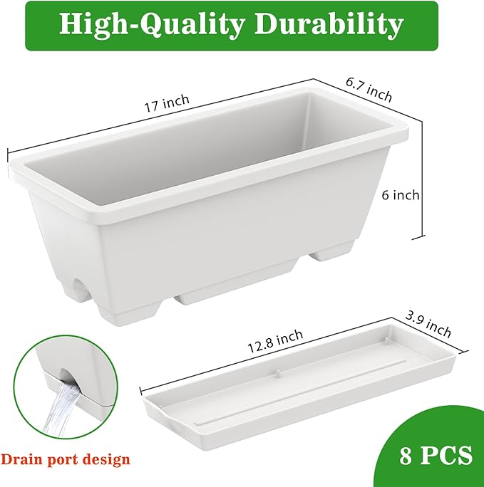 8pcs Rectangle Window Boxes Planters, 17 Inches Long Window Sill Planter Box - Image 5