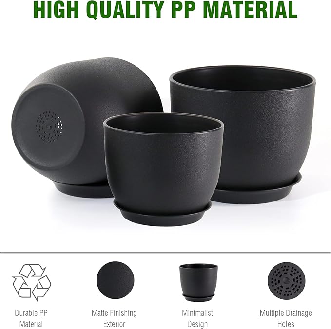 12/10/9 inch Big Flower Pots, 3 Pack Modern Decorative Plastic Planters - Image 4