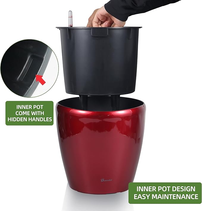 Dexceder 11x10 Inches High Gloss Self Watering Planter Indoor Outdoor, Inner - Image 4