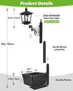 2 in 1 Outdoor Flower Pots, 35” Solar Lamp Post Light - Image 6