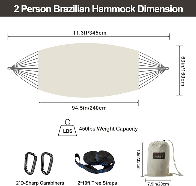 Brazilian Double Hammock with Tree Straps, Extra Large 240x160cm, 2 Persons - Image 3