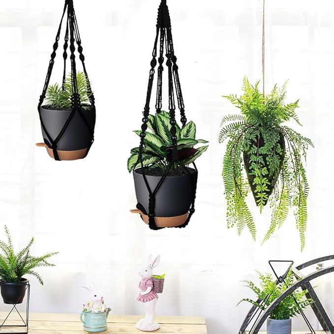 3 Pack Self Watering Hanging Planters Macrame Plant Hangers - Image 7