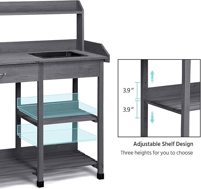 Yaheetech Outdoor Potting Bench Table Potters Benches Garden Workstation - Image 5