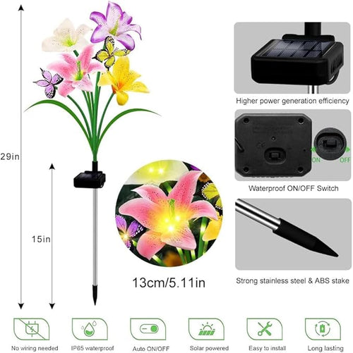 4 Pack Solar Garden Lights LED Solar Lilies Flower Lights, Yard Patio Pathway - Image 2