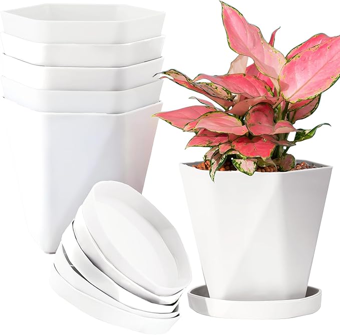 InmeRun Plant Pots Indoor Plastic Flower Pots Outdoor 7 inch Set of 12 Pack by InmeRun