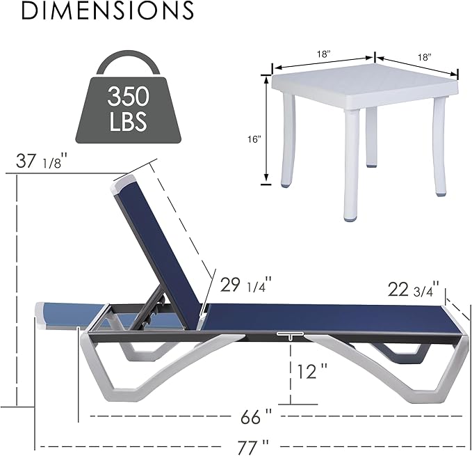 Kozyard Outdoor Chaise Lounge Chair, Full Flat Adjustable Patio Lounger - Image 2