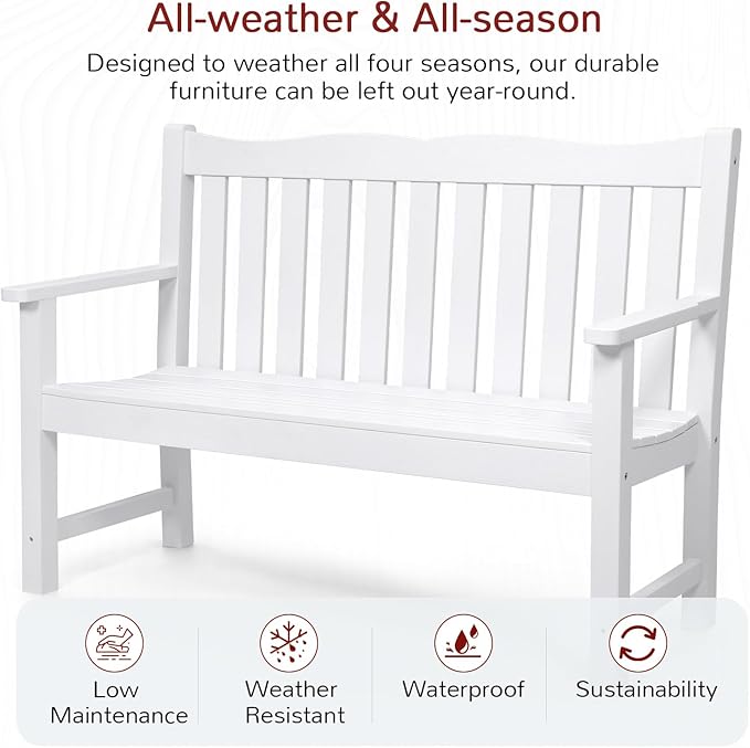 Stoog Outdoor Benches Set of 2, All-Weather HIPS Plastic Garden Bench - Image 4