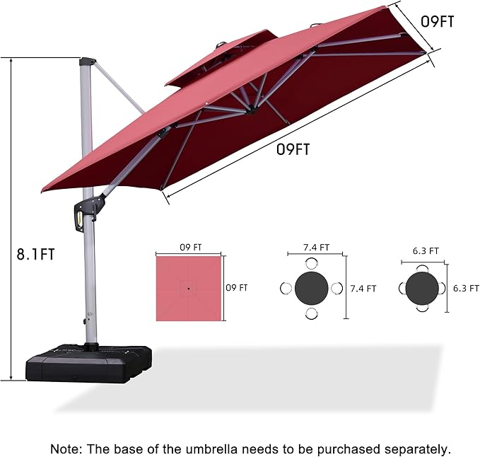 PURPLE LEAF Patio Umbrella 9ft Outdoor Square Umbrella Large Cantilever - Image 8