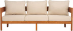 SAFAVIEH Outdoor Collection Theo Natural Teak Solid Wood/Taupe Cushion 3-Seater - Image 11