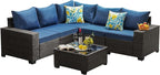 6 Pieces Patio Furniture Set All-Weather Outdoor Wicker Sectional Conversation - Image 9