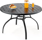 VEVOR Outdoor Patio Dining Table, 47 inch Round Metal Steel Slat Backyard by VEVOR