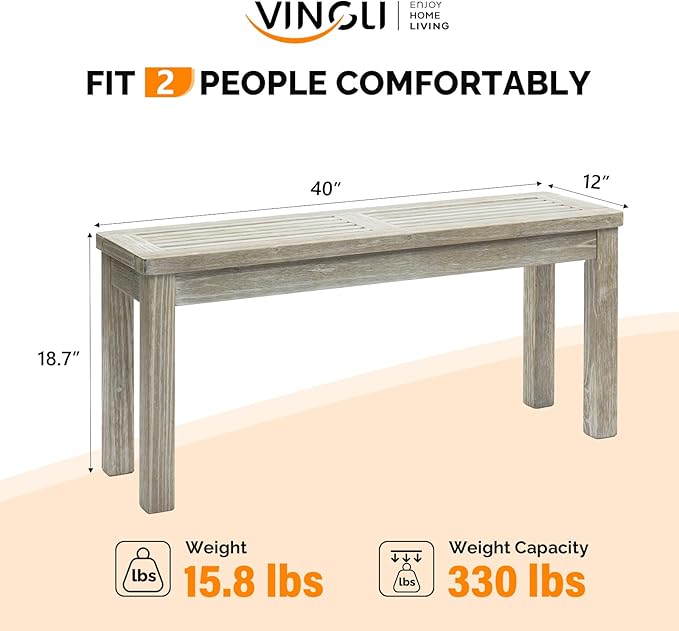 VINGLI Outdoor Wooden Bench, 40” Porch Bench Outdoor Backless Garden Bench - Image 3