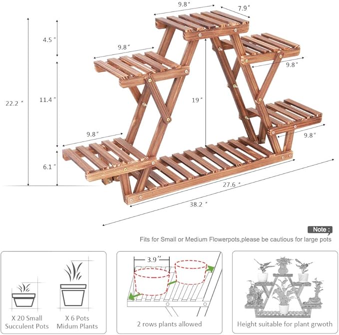 Wood Plant Stand Indoor, 6 Tiered Plant Shelf - Image 2