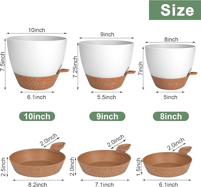 Planters for Indoor Plants, 10/9/8 Inch Self Watering Plant Pots - Image 2