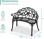 VINGLI 38.5" Patio Park Garden Outdoor Metal Rose Bench, 2-Person Cast Iron - Image 3
