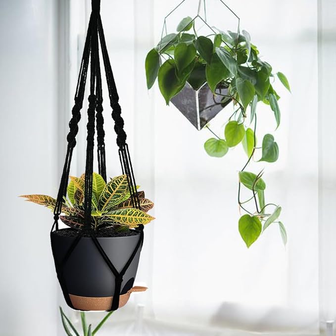 3 Pack Self Watering Hanging Planters Macrame Plant Hangers - Image 8