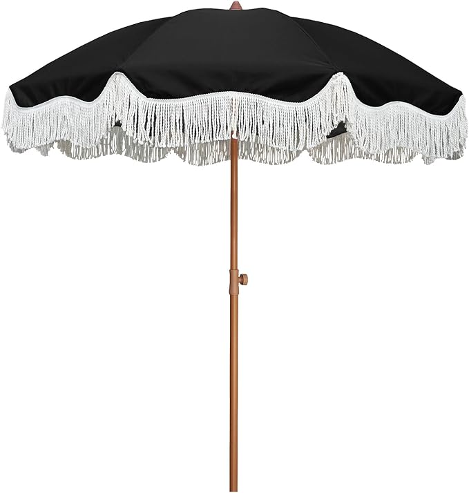 AMMSUN Boho Fringe Umbrella Outdoor Patio, 6.5ft UPF50+ Picnic Umbrella by AMMSUN