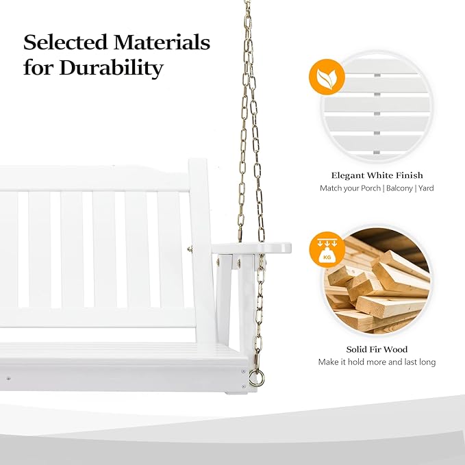 VINGLI Upgraded Heavy Duty 880 LBS 4 FT Patio Wooden Porch Swing Solid Fir Wood - Image 3