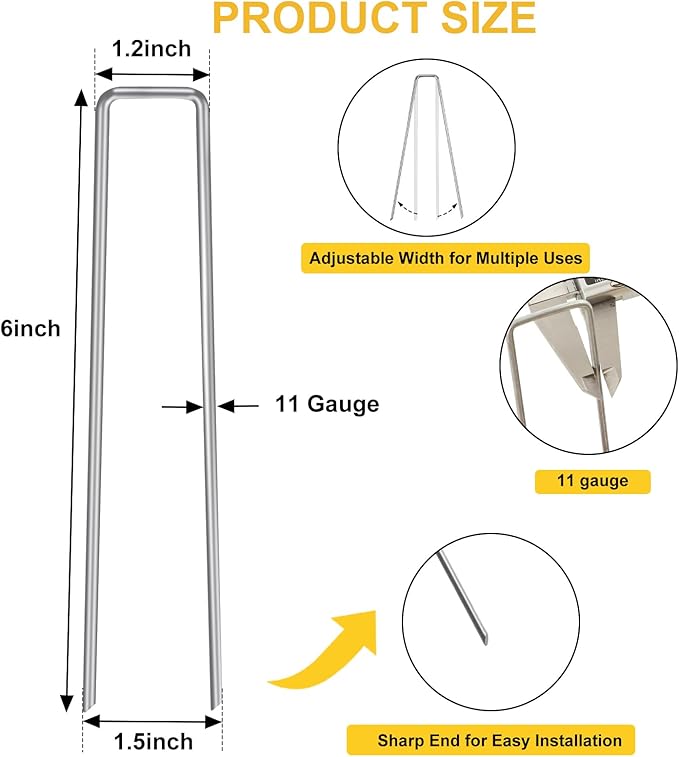 HongWay 28 Pack 6 Inch Landscape Staples, Garden Staples U Shape Tent Stakes - Image 2