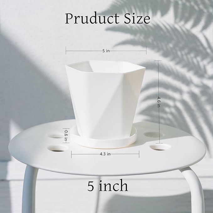 InmeRun Plant Pots Indoor Plastic Flower Pots Outdoor 5 inch Set of 6 Pack - Image 4
