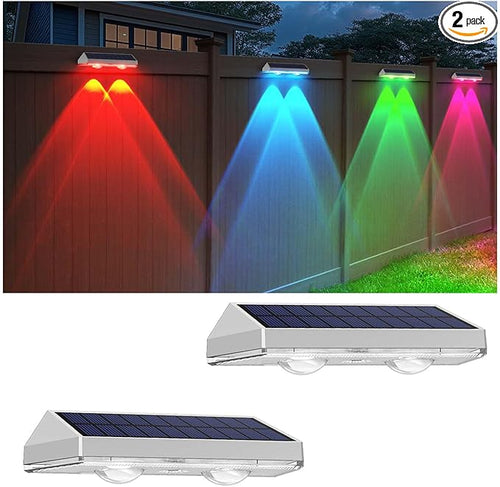 2 Pack Solar Fence Lights Outdoor, 2PK Solar Outdoor Light Warm White & RGB by LIANGLOME