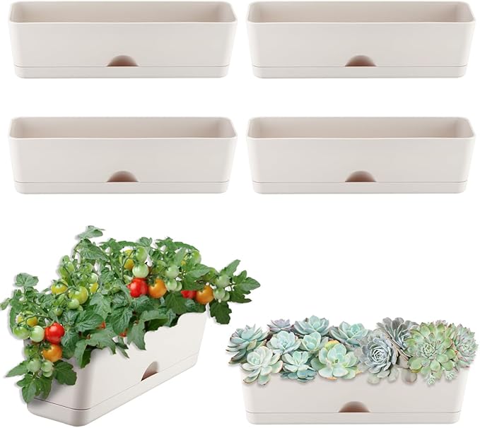 6 Pack Rectangle Planter 16x4.4 Inch Window Boxes Planters Rectangular Large by KvyusFlourish