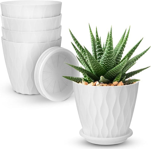 4 inch Plant Pots, 5 Pack Flower Pots Outdoor Indoor, Planters by AFamilyofGardenLovers
