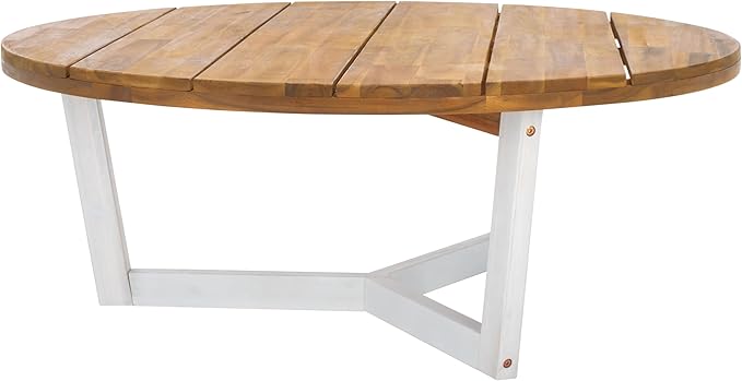 SAFAVIEH Outdoor Collection Leo Natural/White 3-Leg Round Coffee Table - Image 8