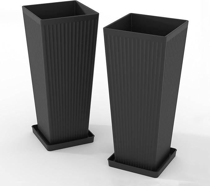 Tall Planters for Outdoor Plants Set of 2, 23.6" Large Taper Flower Plant Pots by Unknown
