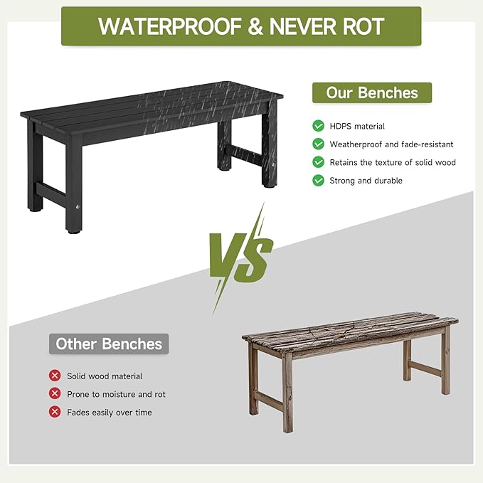 ONBRILL Outdoor Benches Weatherproof, 2-Person Poly Lumber Garden Bench - Image 6