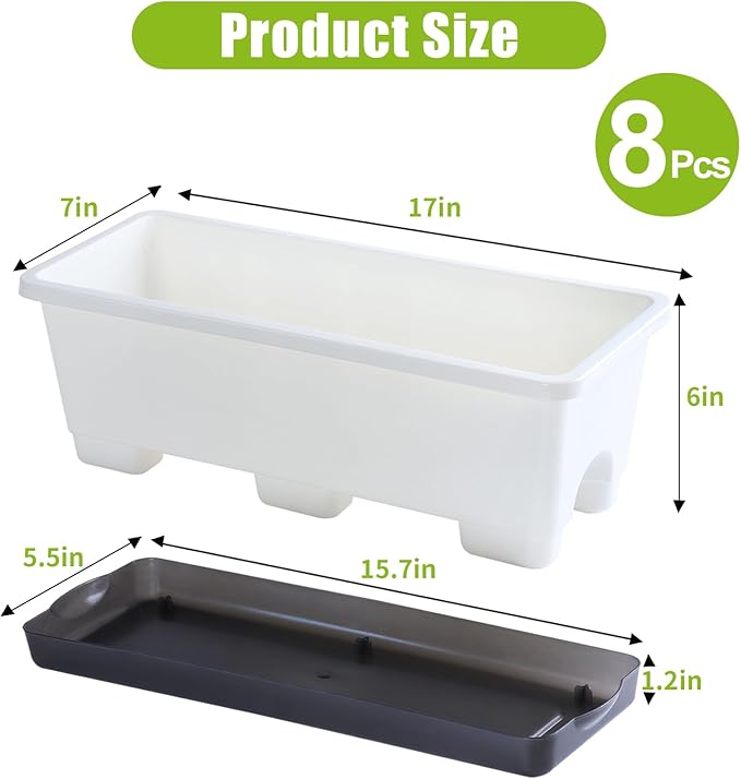 Window Box Planter 8 Pcs, 17 Inches Rectangle Flower Pots - Image 7