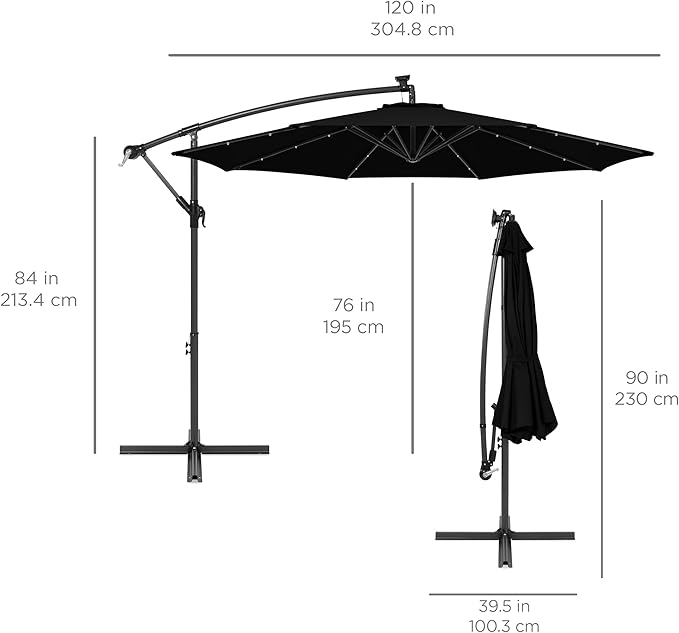 Best Choice Products 10ft Solar LED Offset Cantilever Hanging Market Patio - Image 7