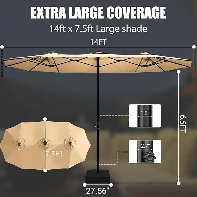 LEVELEVE 14FT Double-Sided Patio Umbrella - Image 4