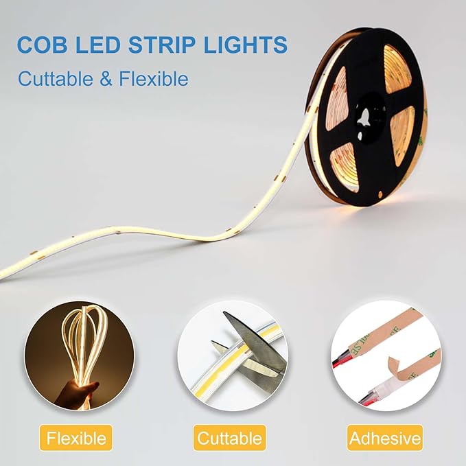 COB LED Strip Lights Waterproof IP67 DC24v Warm White 3000K 16.4ft/5m High CRI - Image 4