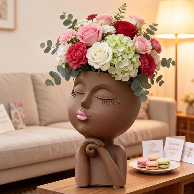 Face Flower Pot Head Planter, Girl Heads Flowerpot, Lady Faces Plant Pot - Image 5