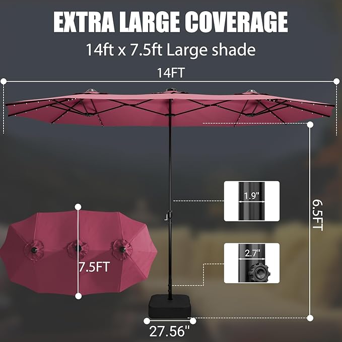 LEVELEVE 14FT Double-Sided Patio Umbrella - Image 4
