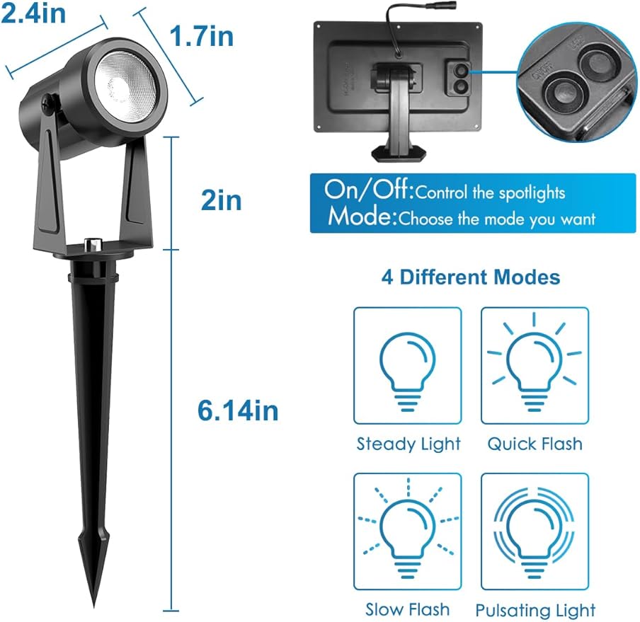 ZYAN Solar Landscape Spotlights, Separate Monocrystalline Panels & USB-C - Image 8